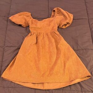 Francesca's Collections Puff Sleeve Kids Dress in Warm Brown